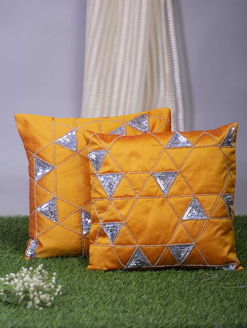 alina decor yellow embroidered set of 2 cushion covers
