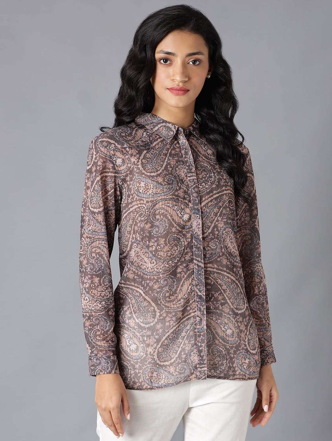 brown paisley regular shirt