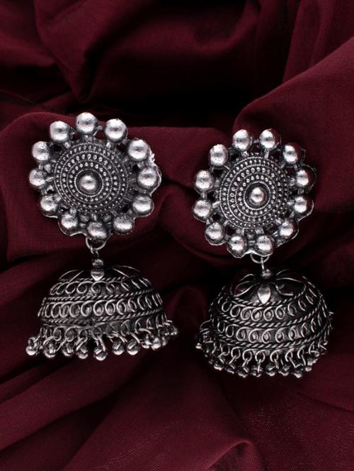 silver metal jhumka earring - 18328881 - Standard Image - 0