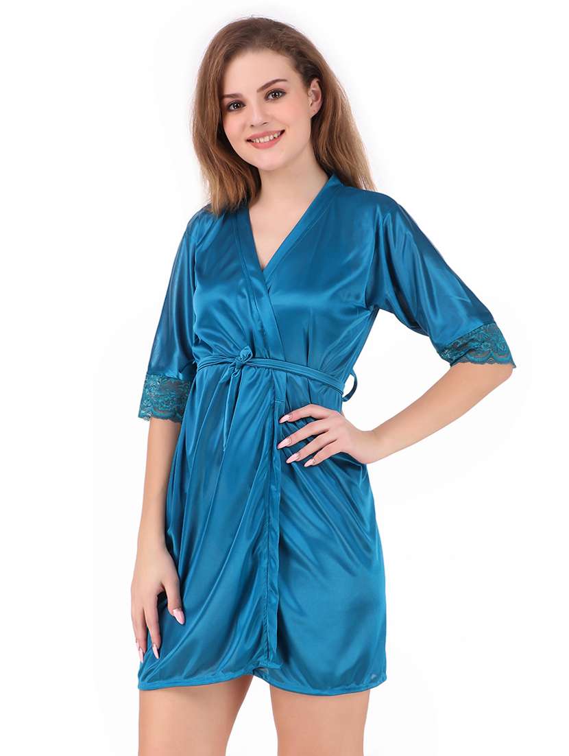 tie front lace detail robe set - 18328986 - Standard Image - 1