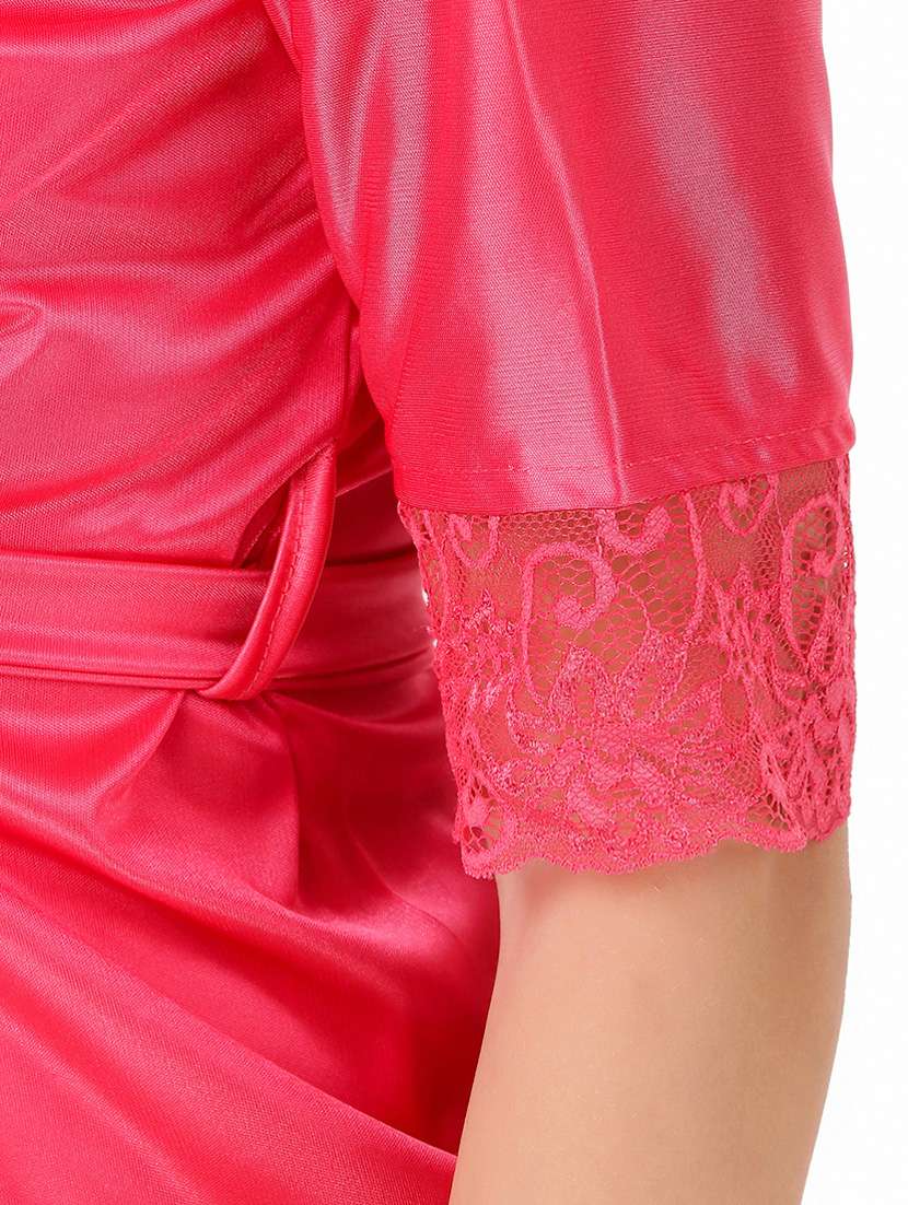 tie front lace detail robe set - 18328987 - Standard Image - 4