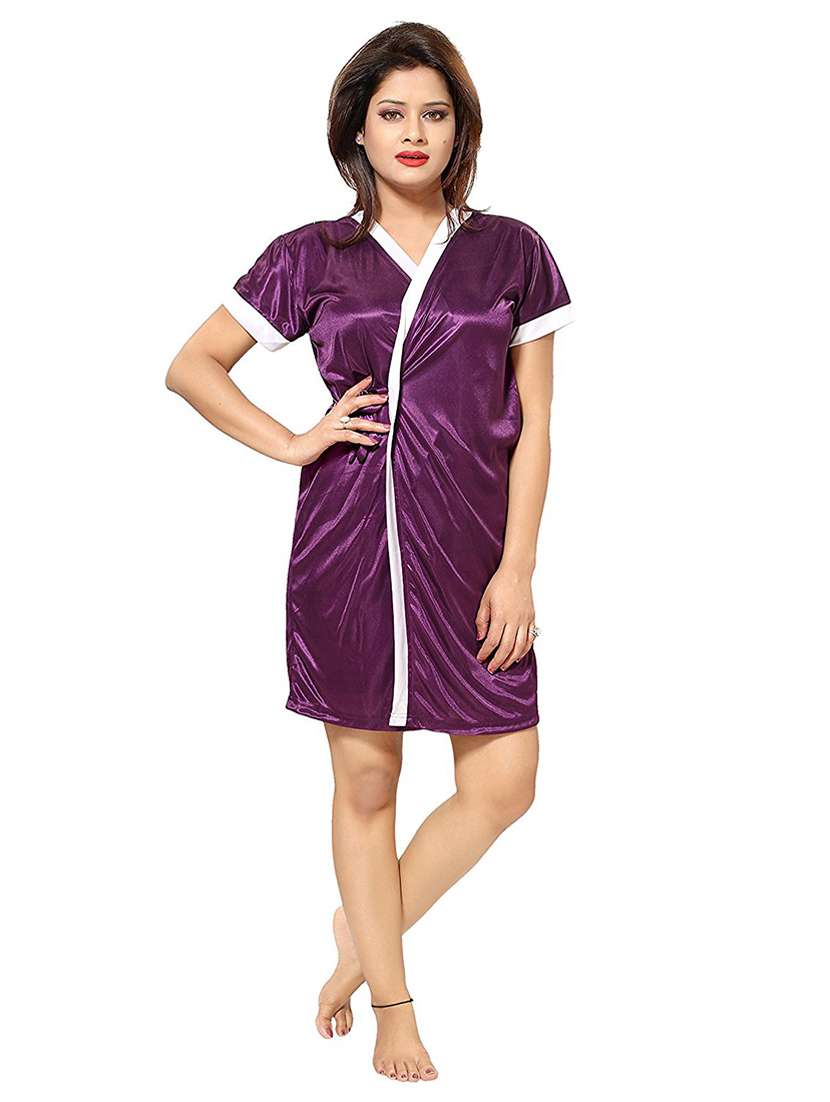 purple solid robe nightwear set - 18328994 -  Standard Image - 1