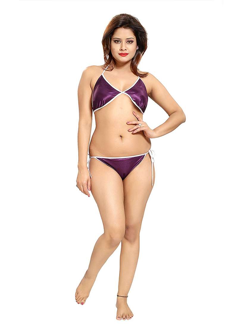 purple solid robe nightwear set - 18328994 -  Standard Image - 4