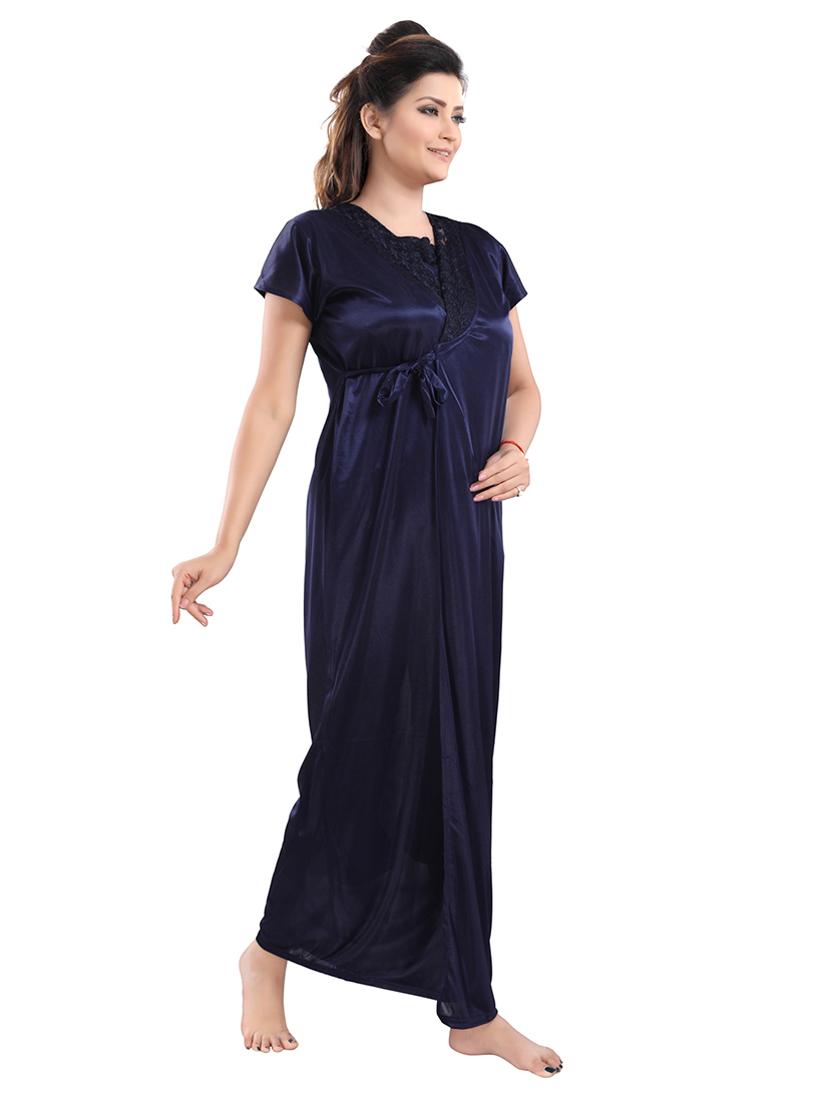 blue solid sleepwear robe set - 18329049 - Standard Image - 4