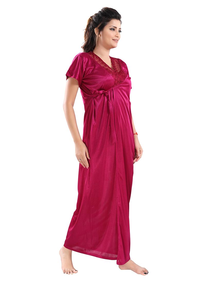 tie front solid nightwear set - 18329051 - Standard Image - 4