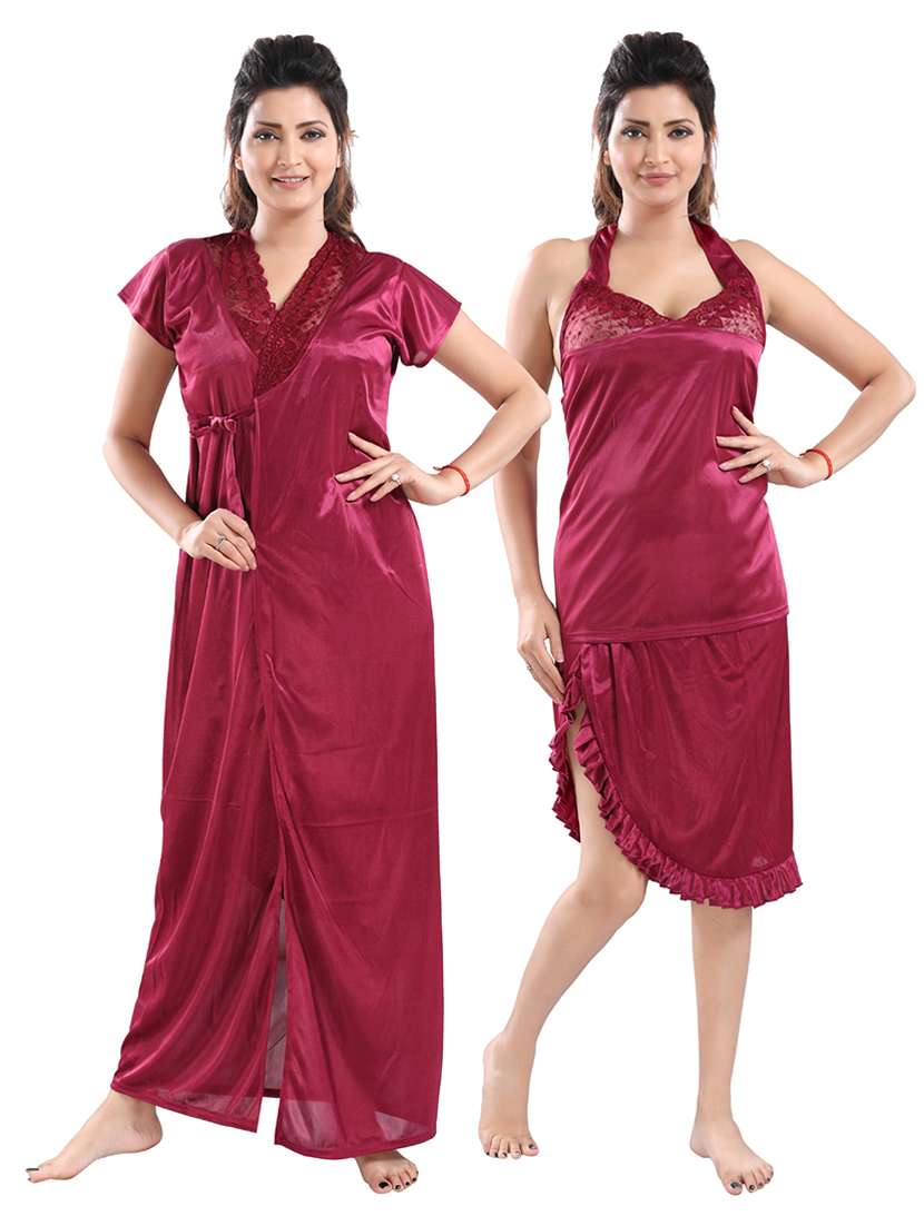 pink solid sleepwear robe set