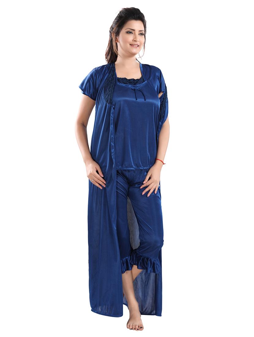 tie front solid nightwear set - 18329064 - Standard Image - 1