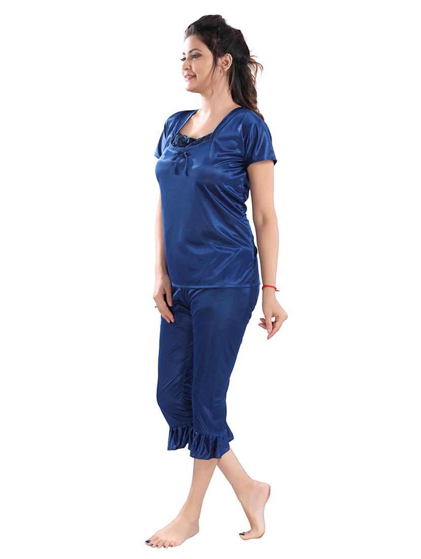 tie front solid nightwear set - 18329064 - Standard Image - 4