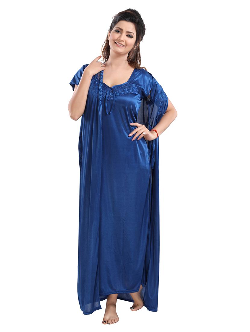 tie front solid nightwear set - 18329095 - Standard Image - 4