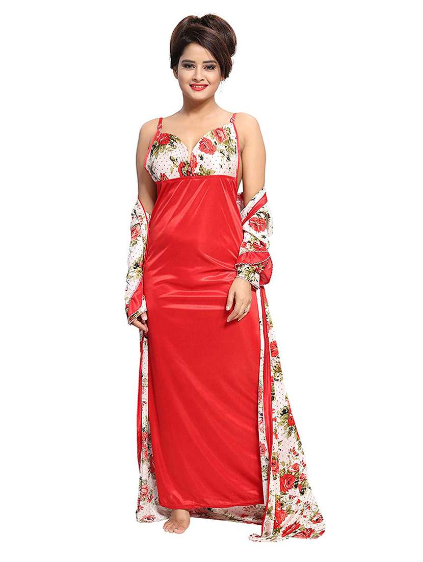 tie front floral combo nightwear set  - 18329114 -  Standard Image - 1