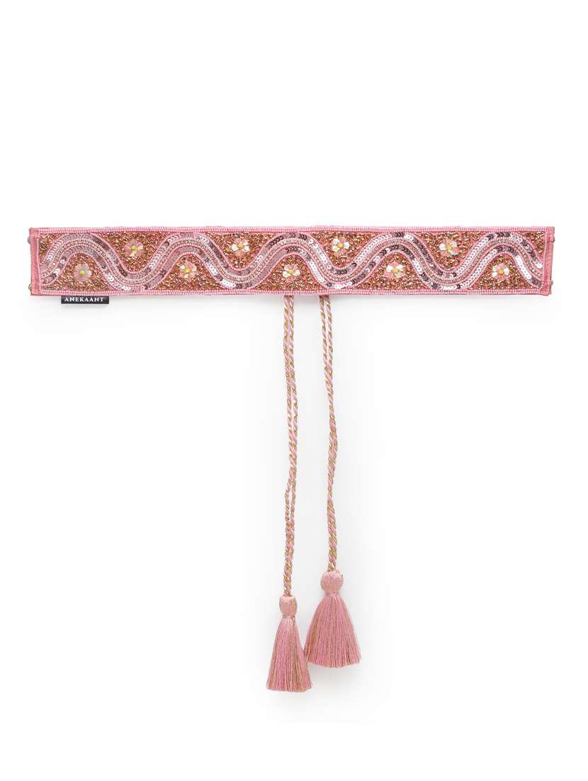 embellished wide belt with tassels