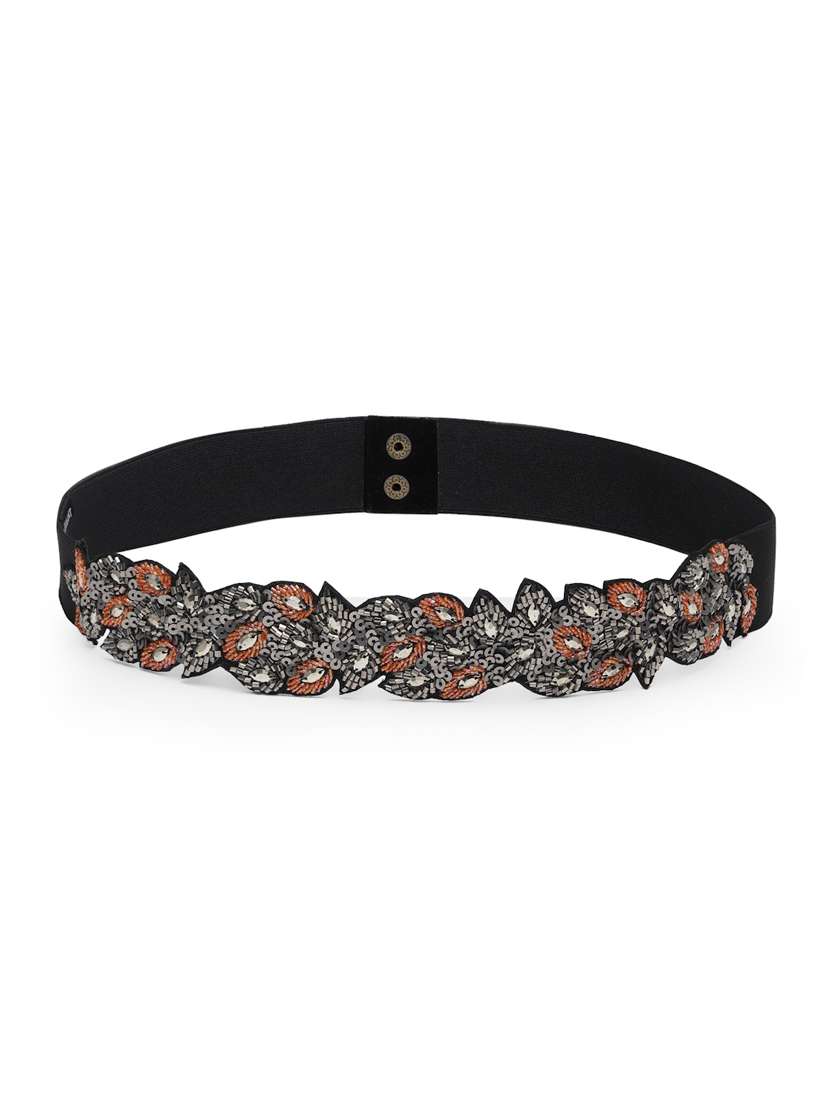 embellished wide belt with elastic & push button closure - 18329211 -  Zoom Image - 0