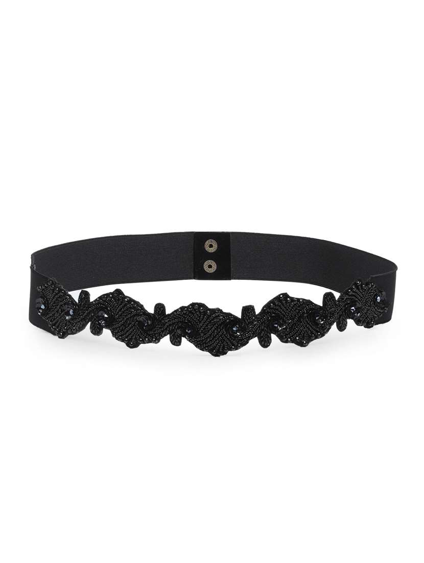 embellished wide belt with elastic & push button closure