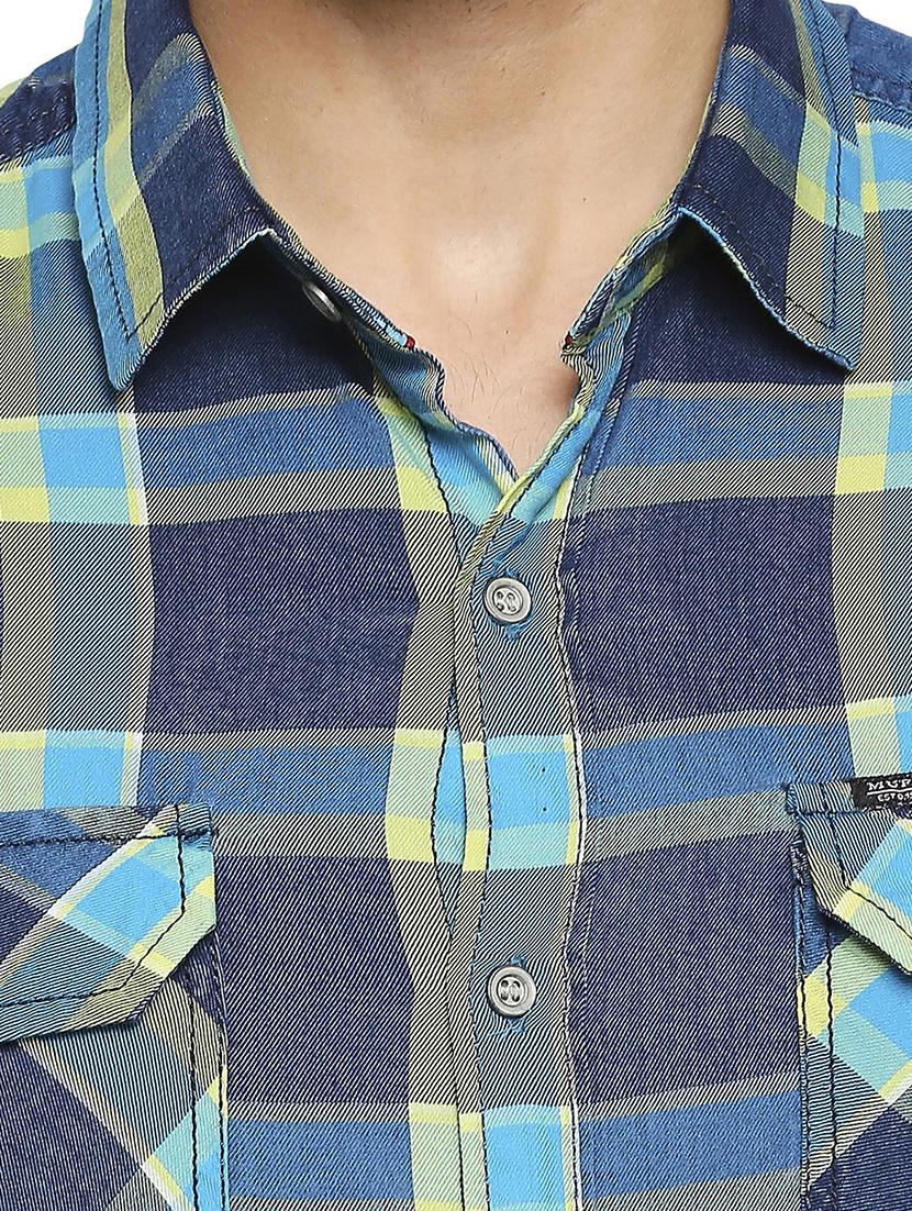 navy blue checked casual shirt - 18329384 - Standard Image - 4