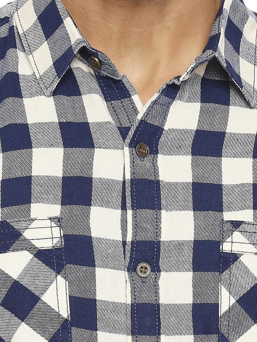 navy blue checked casual shirt - 18329390 - Standard Image - 4