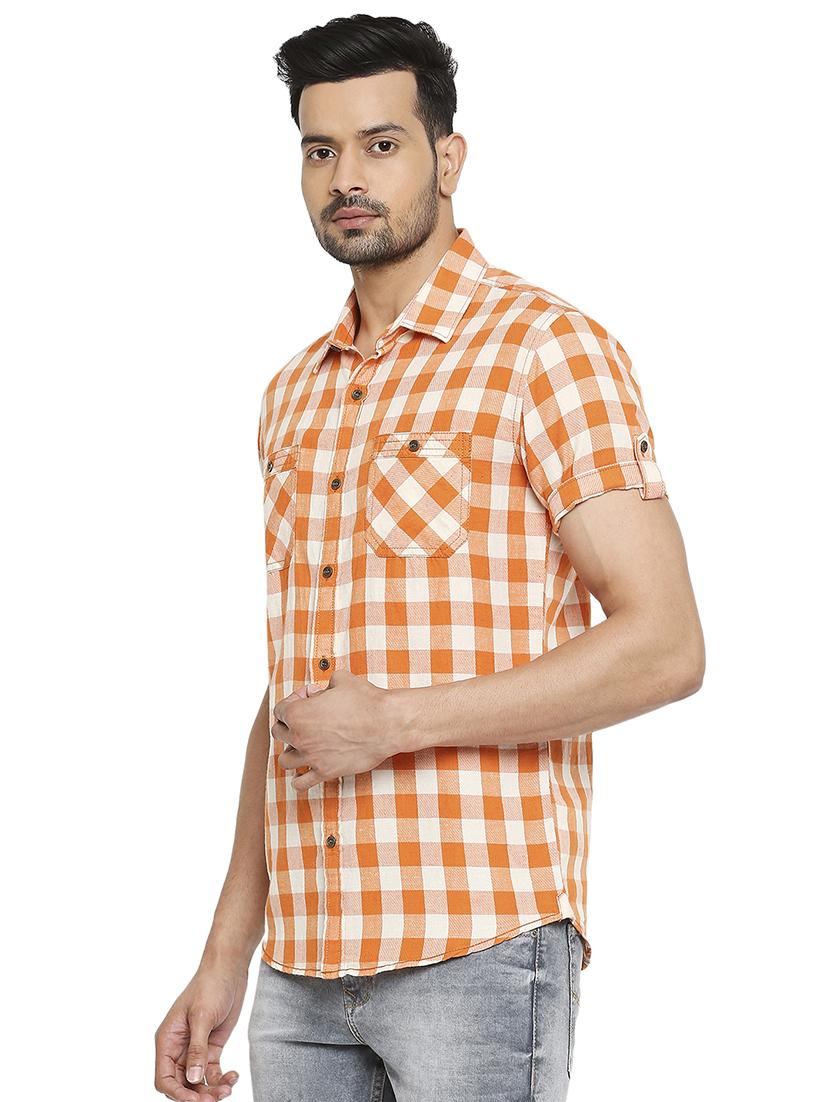 orange checked casual shirt - 18329391 - Standard Image - 1