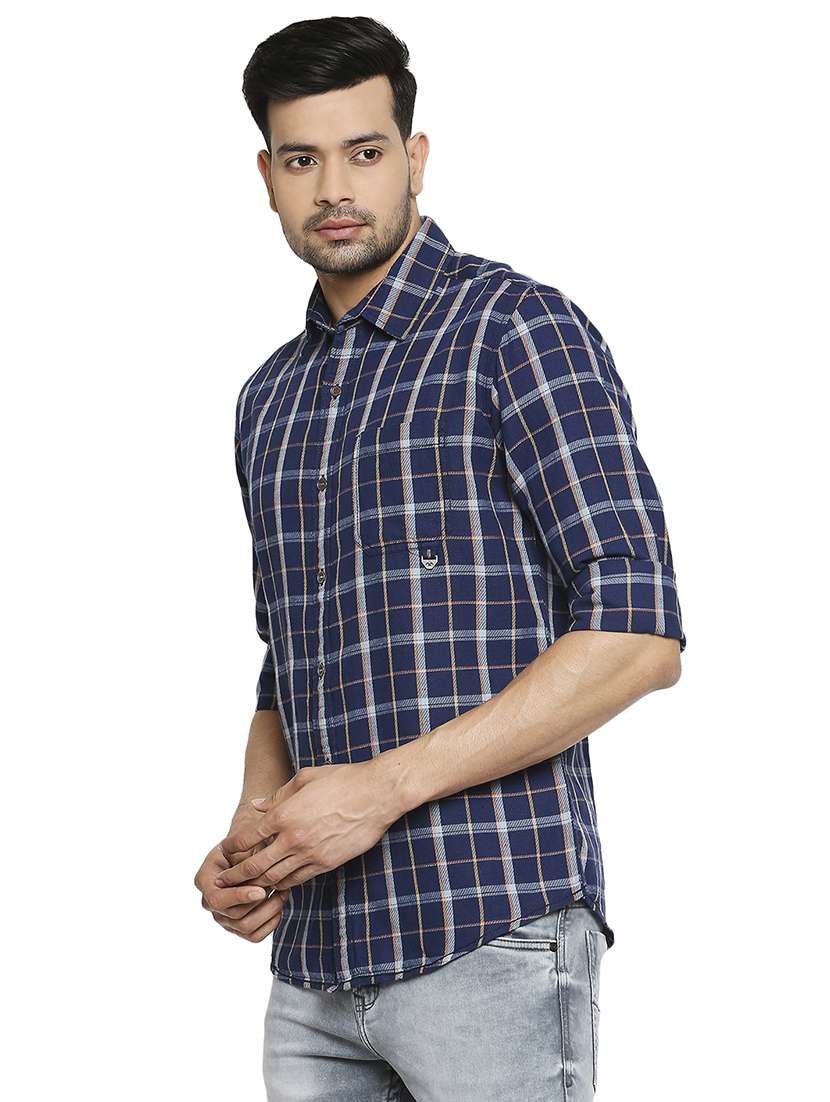 navy blue checked casual shirt - 18329392 -  Standard Image - 1