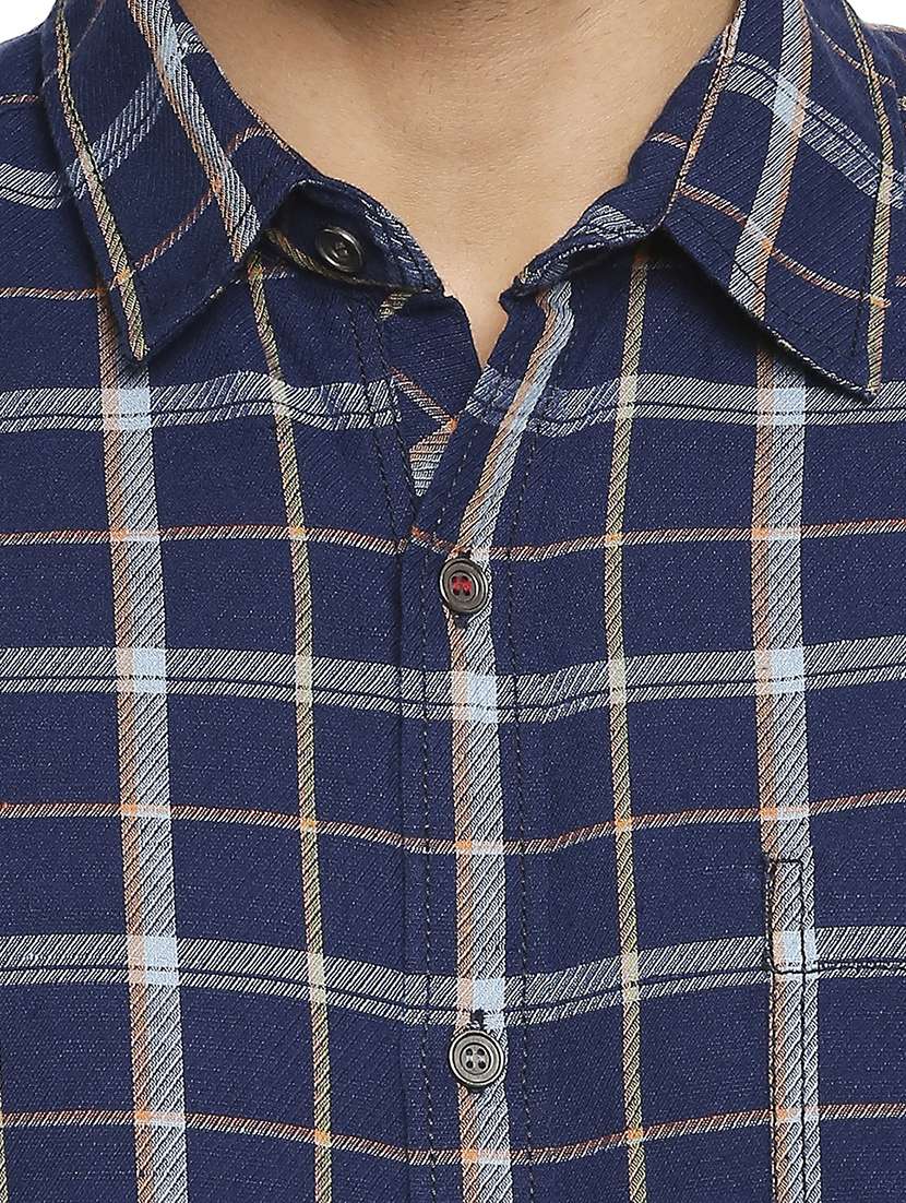 navy blue checked casual shirt - 18329392 -  Standard Image - 4