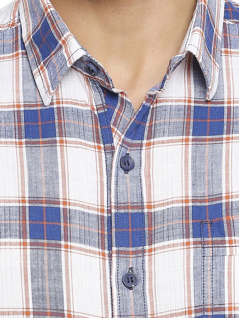 navy blue checked casual shirt - 18329399 - Standard Image - 4