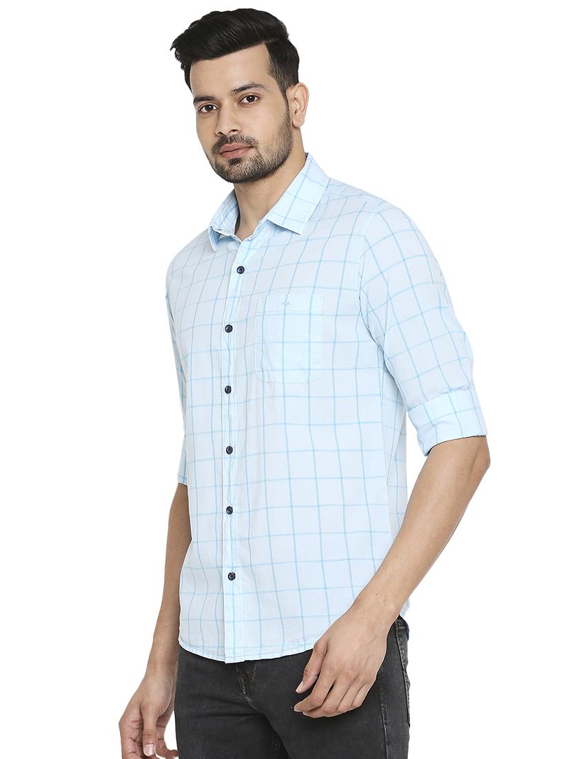 light blue checked casual shirt - 18329402 - Standard Image - 1