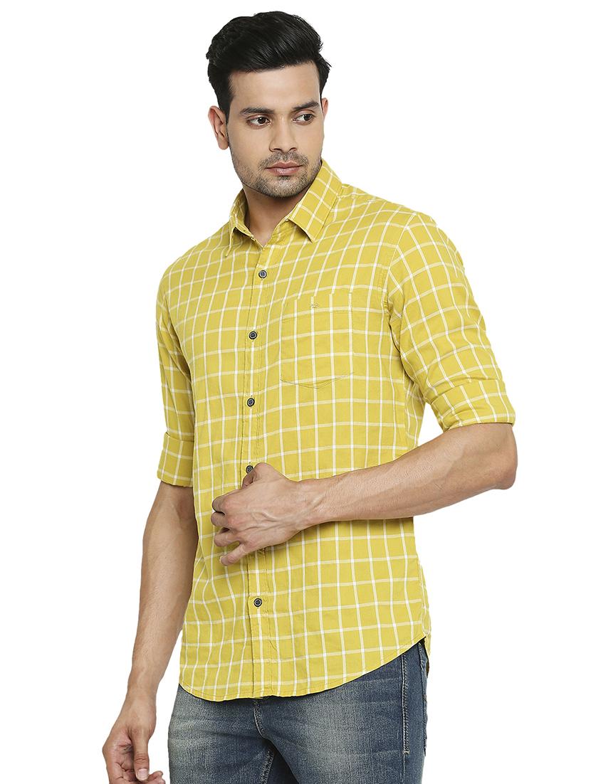 yellow checked casual shirt - 18329404 - Standard Image - 1