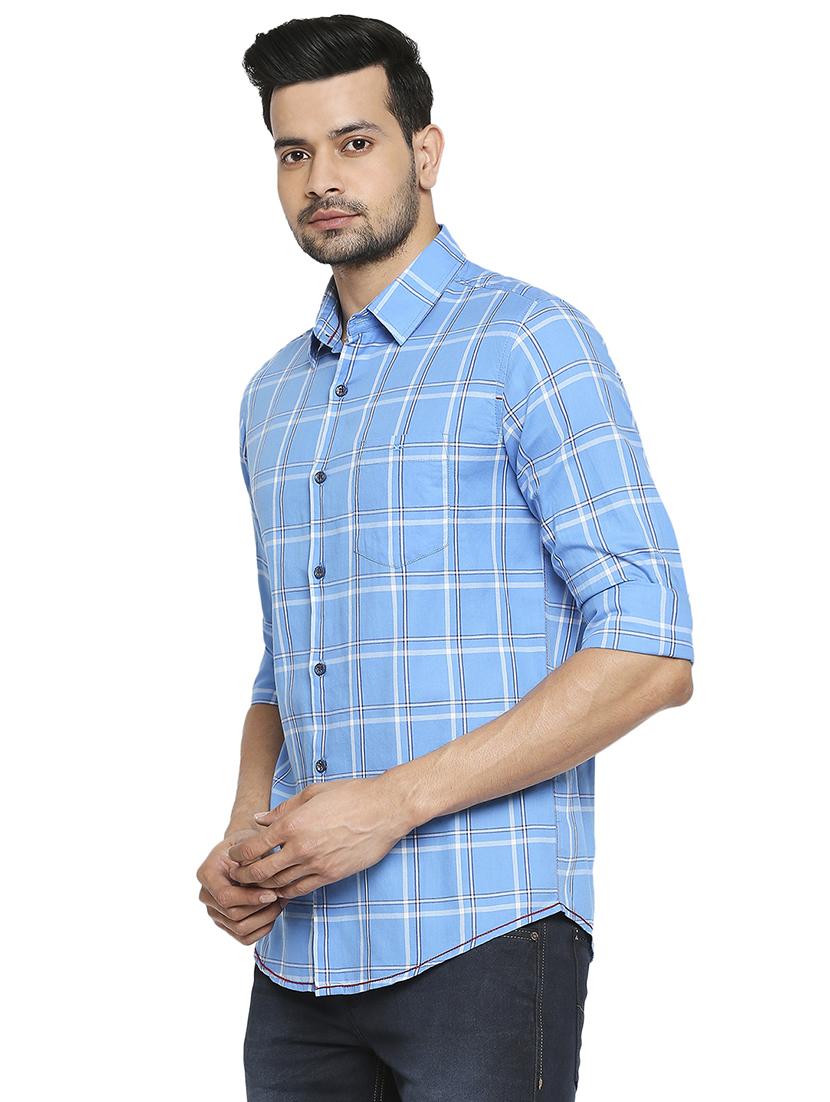 light blue checked casual shirt - 18329405 - Standard Image - 1