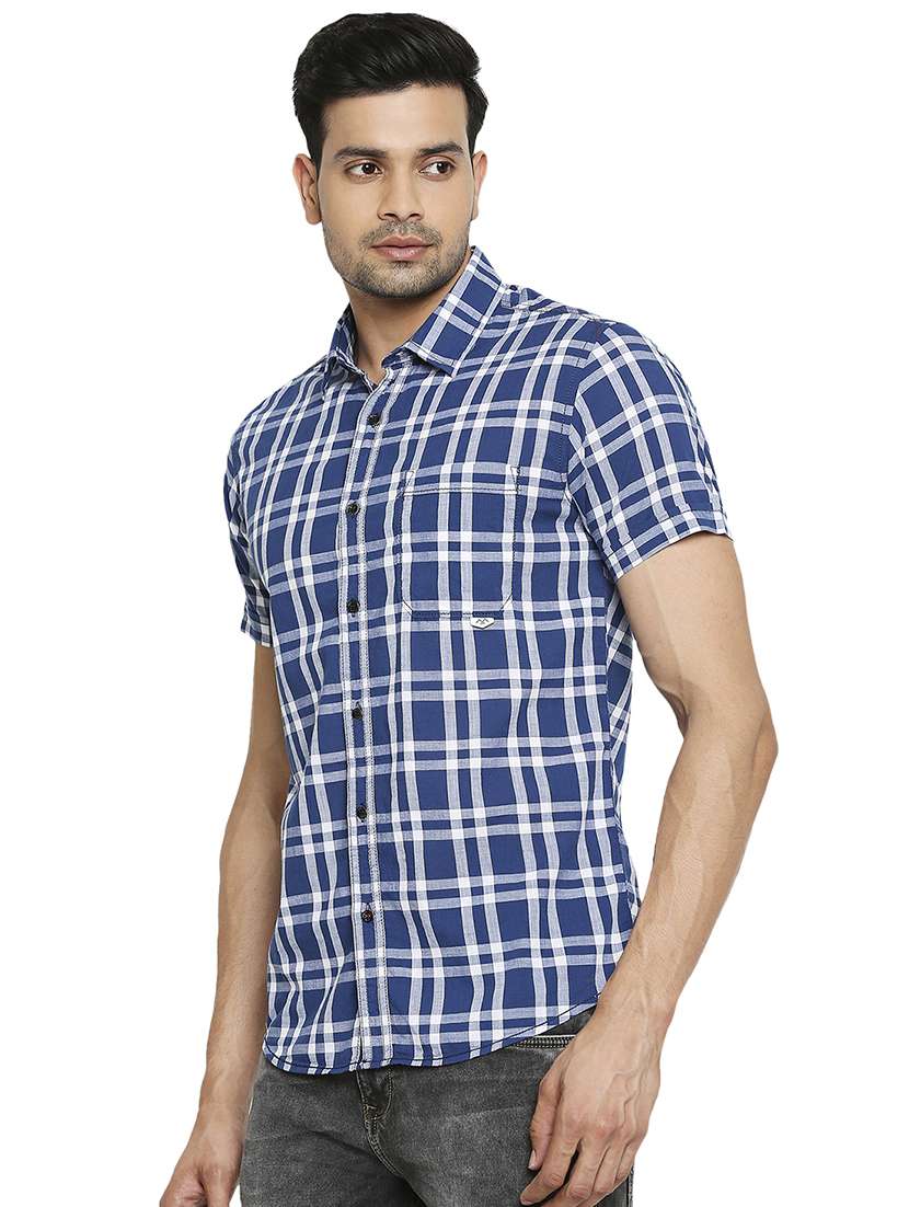 navy blue checked casual shirt - 18329414 -  Standard Image - 1