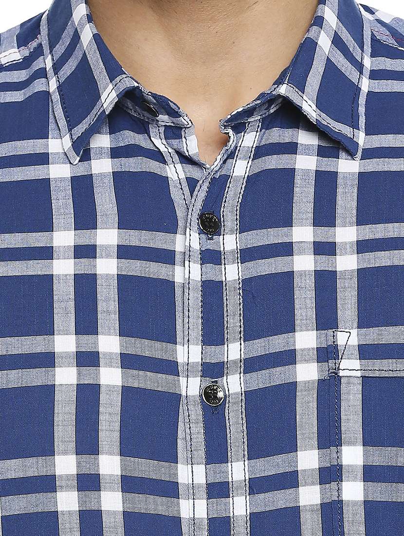 navy blue checked casual shirt - 18329414 - Standard Image - 4