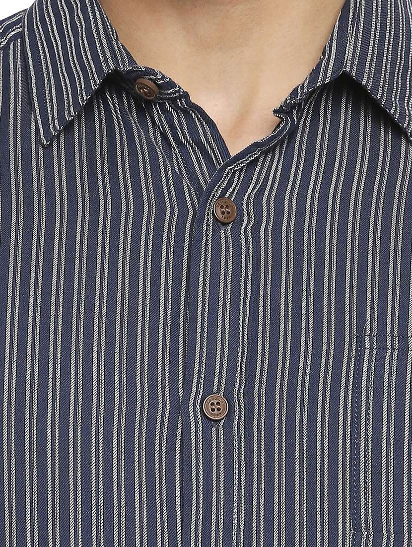 navy blue striped casual shirt - 18329420 - Standard Image - 4