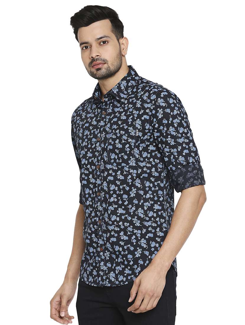 navy blue floral casual shirt - 18329438 -  Standard Image - 1