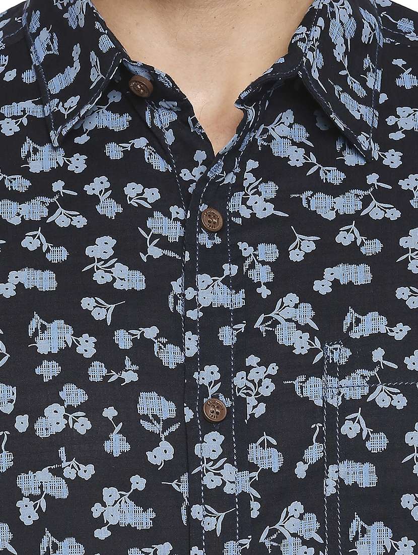 navy blue floral casual shirt - 18329438 -  Standard Image - 4