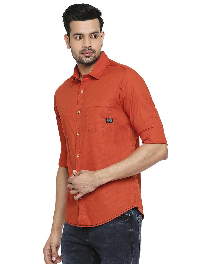 orange solid casual shirt - 18329475 - Standard Image - 1