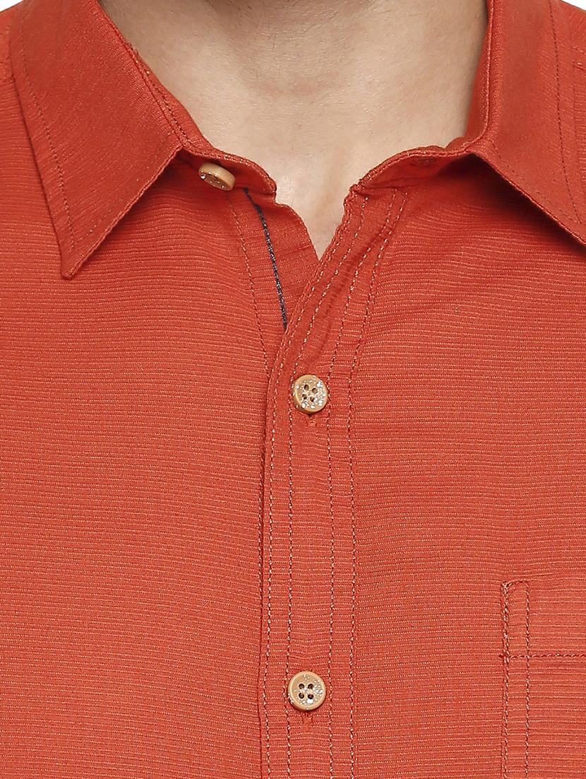 orange solid casual shirt - 18329475 - Standard Image - 4
