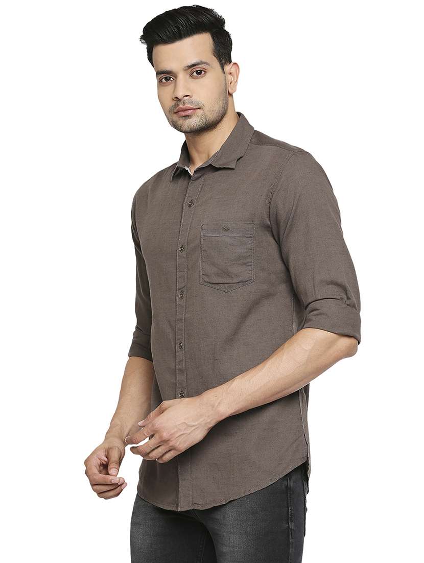 grey solid casual shirt - 18329491 - Standard Image - 1