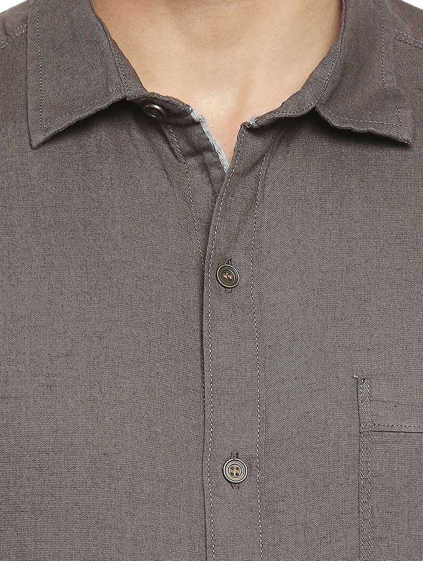 grey solid casual shirt - 18329491 - Standard Image - 4