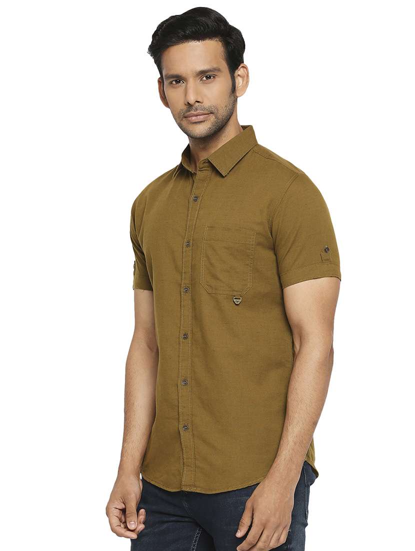 beige solid casual shirt - 18329495 -  Standard Image - 1