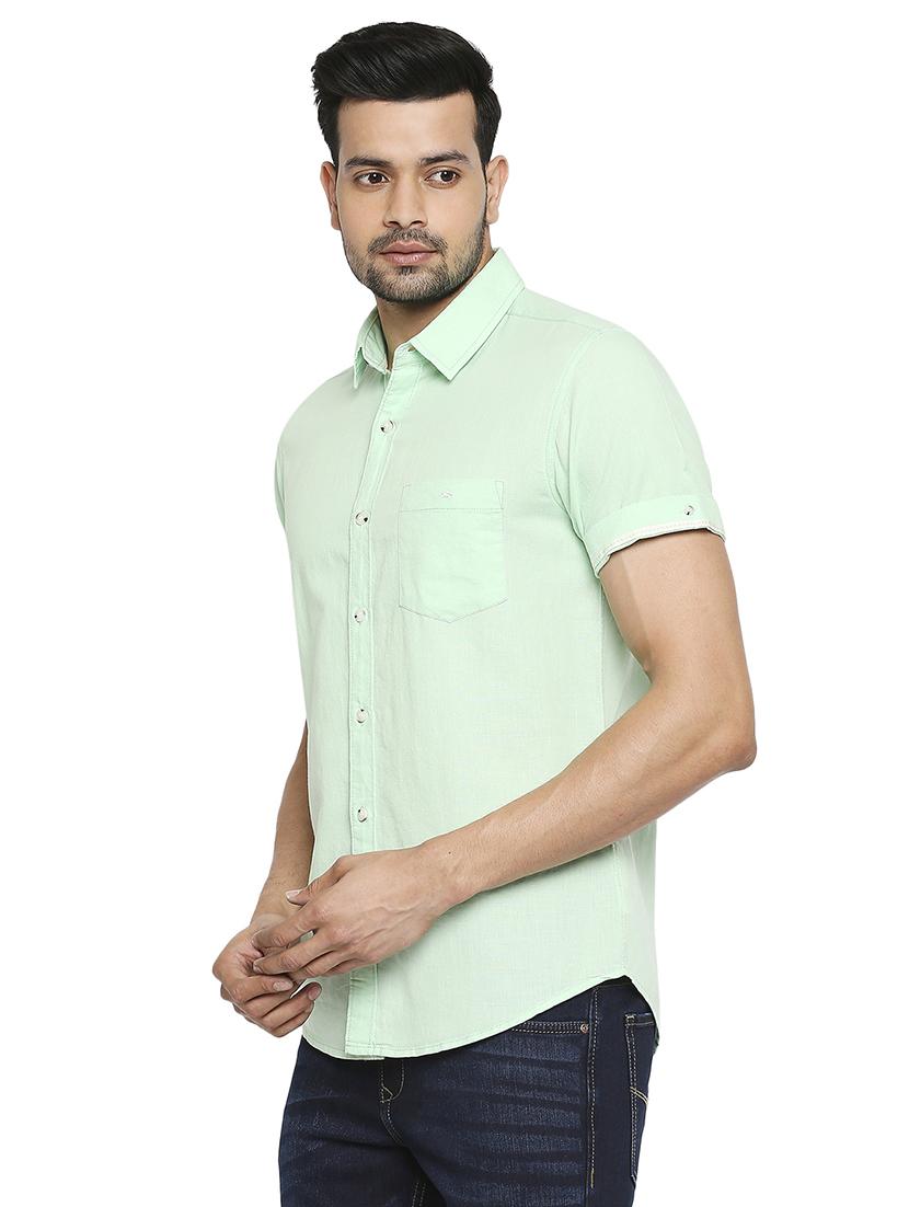 green solid casual shirt - 18329498 -  Standard Image - 1