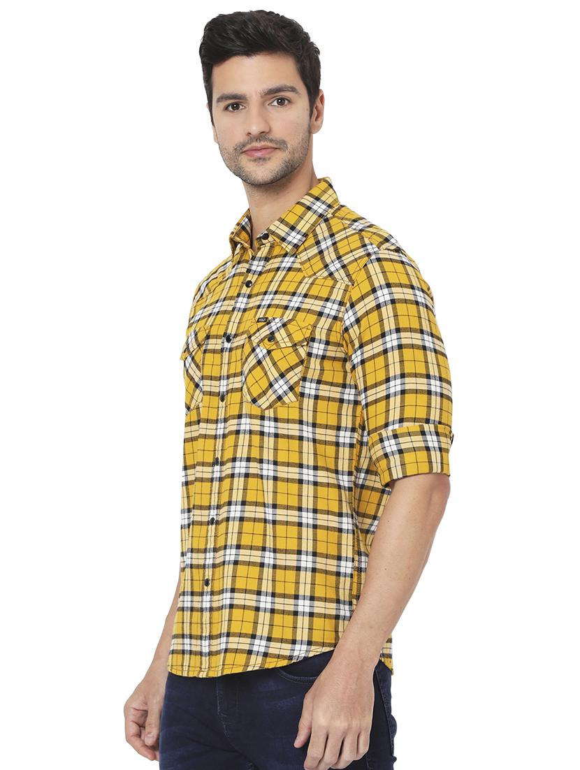 yellow checked casual shirt - 18329600 - Standard Image - 1