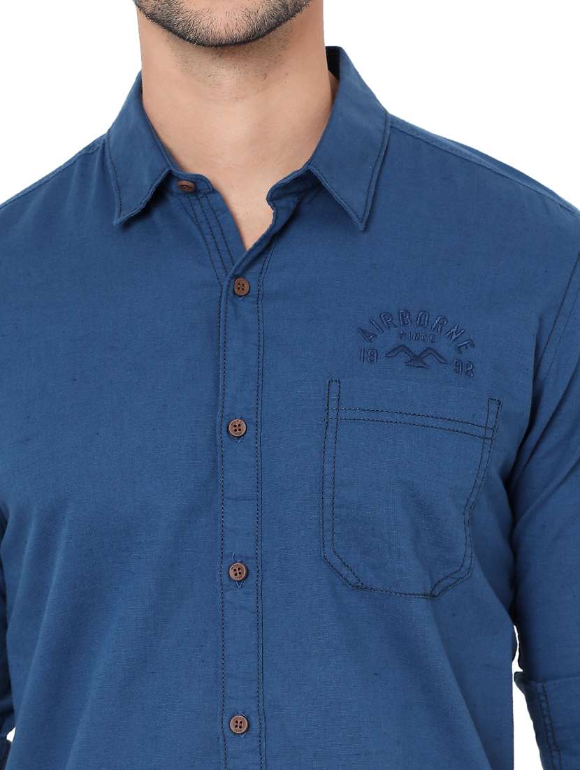 blue solid casual shirt - 18329721 - Standard Image - 4