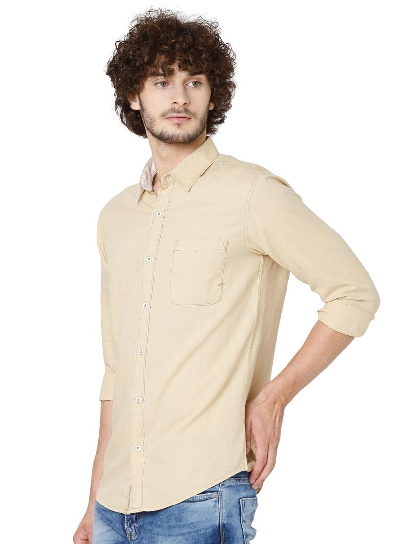 beige solid casual shirt - 18329761 - Standard Image - 1