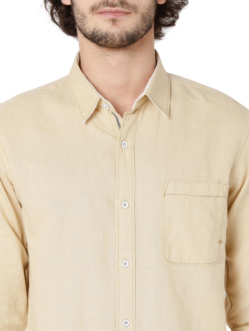 beige solid casual shirt - 18329761 - Standard Image - 4