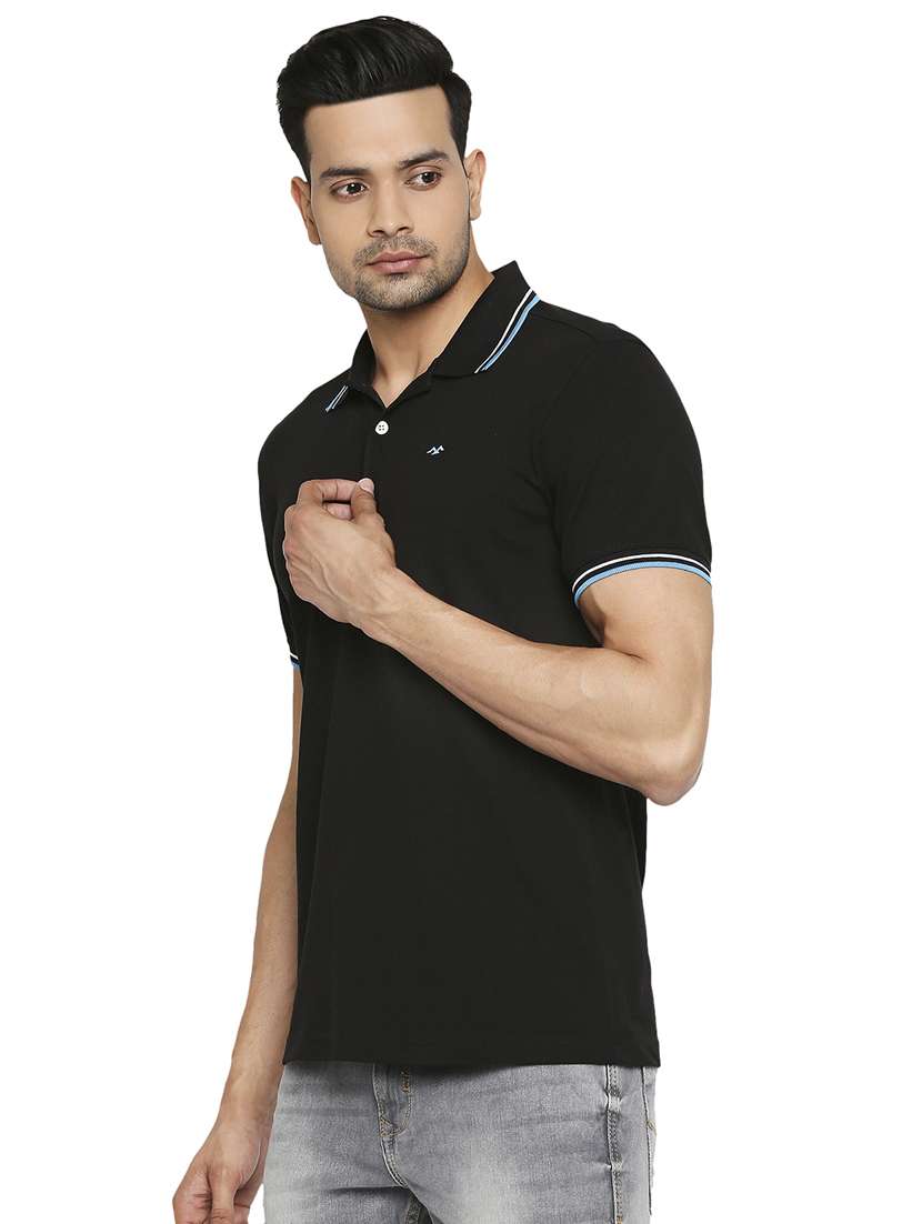 black solid polo t-shirt  - 18329939 -  Standard Image - 1