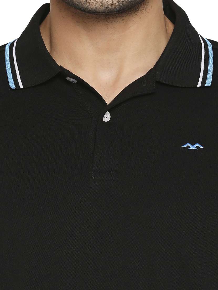 black solid polo t-shirt - 18329939 - Standard Image - 4