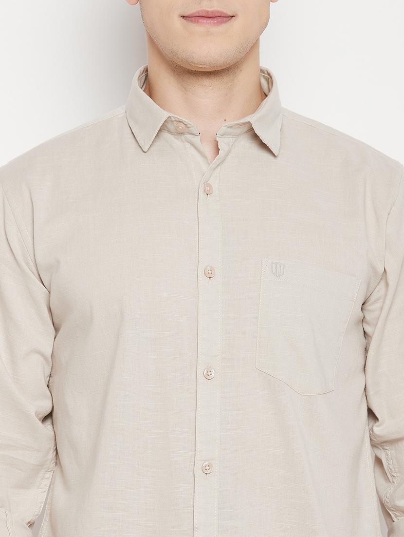 beige solid casual shirt - 18330390 - Standard Image - 4