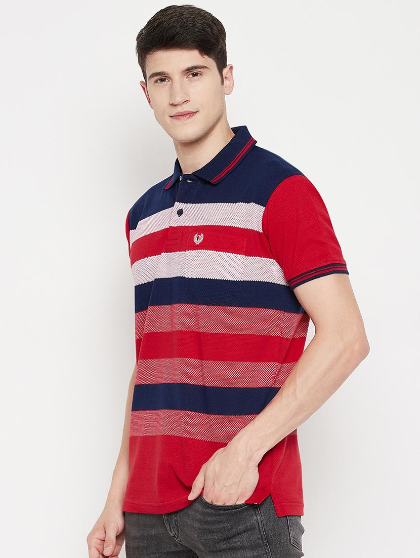 navy blue striped polo t-shirt - 18330412 - Standard Image - 1