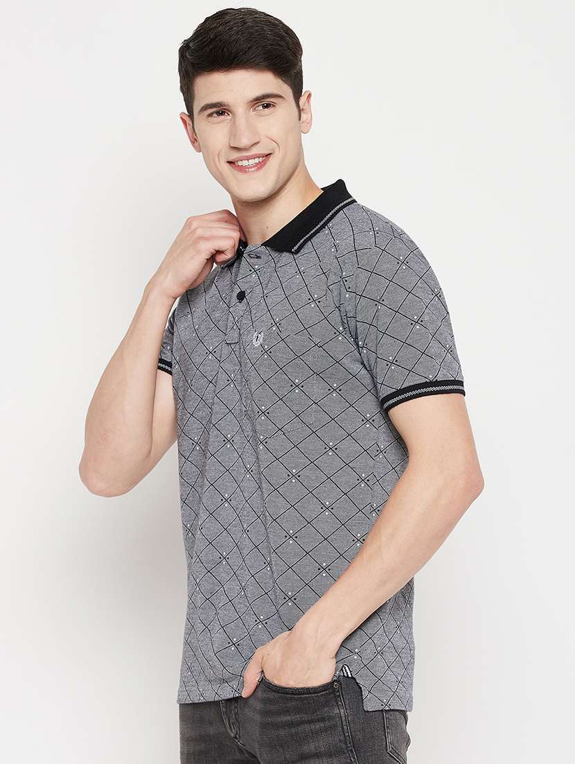 grey checkered polo t-shirt  - 18330415 -  Standard Image - 1