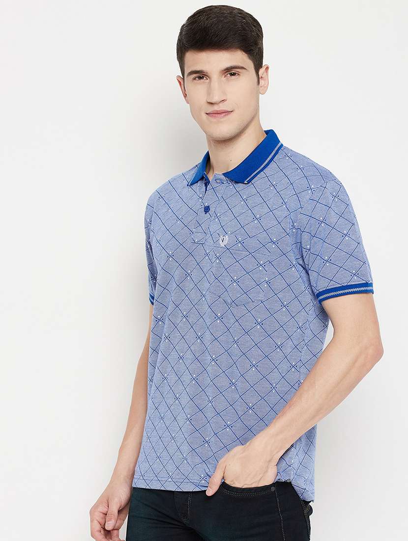 blue checkered polo t-shirt  - 18330416 -  Standard Image - 1