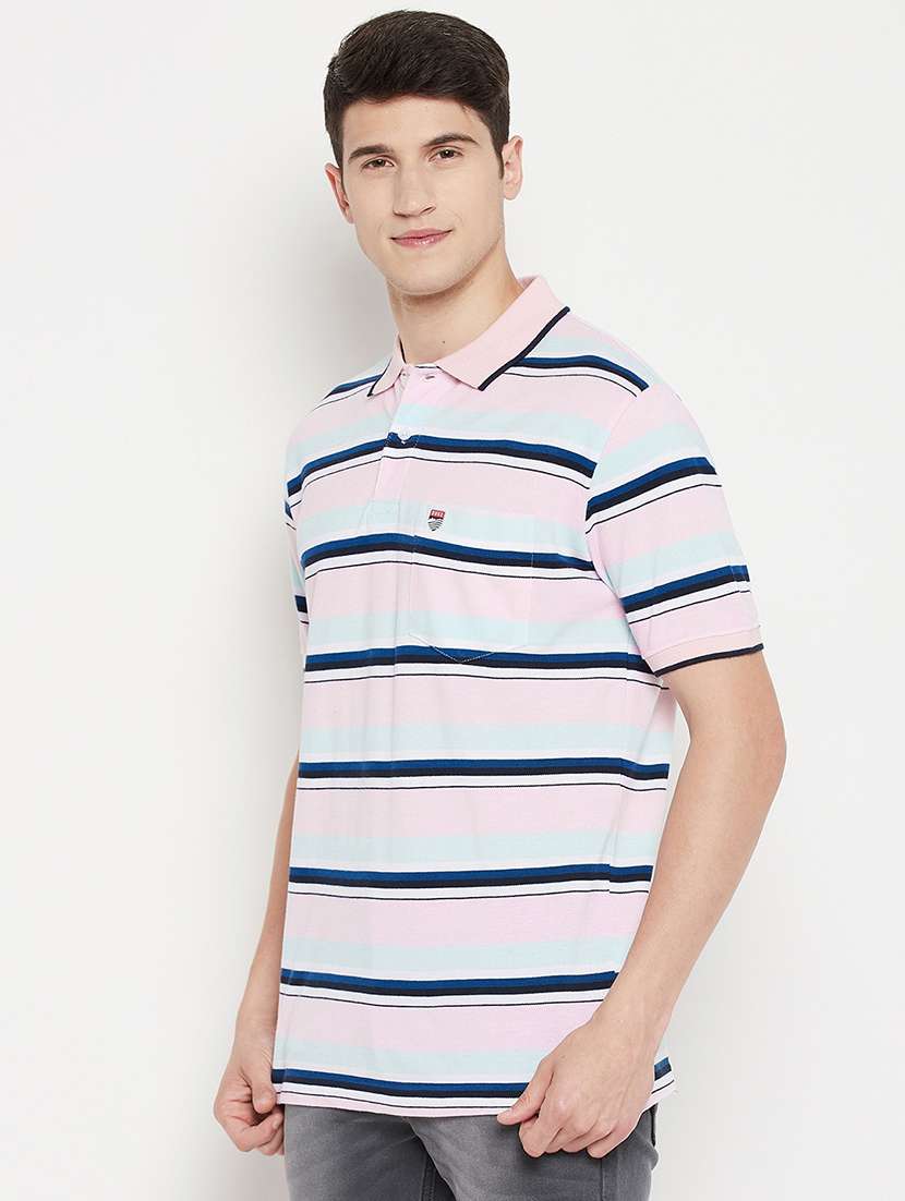 pink striped casual polo t-shirt  - 18330420 -  Standard Image - 1