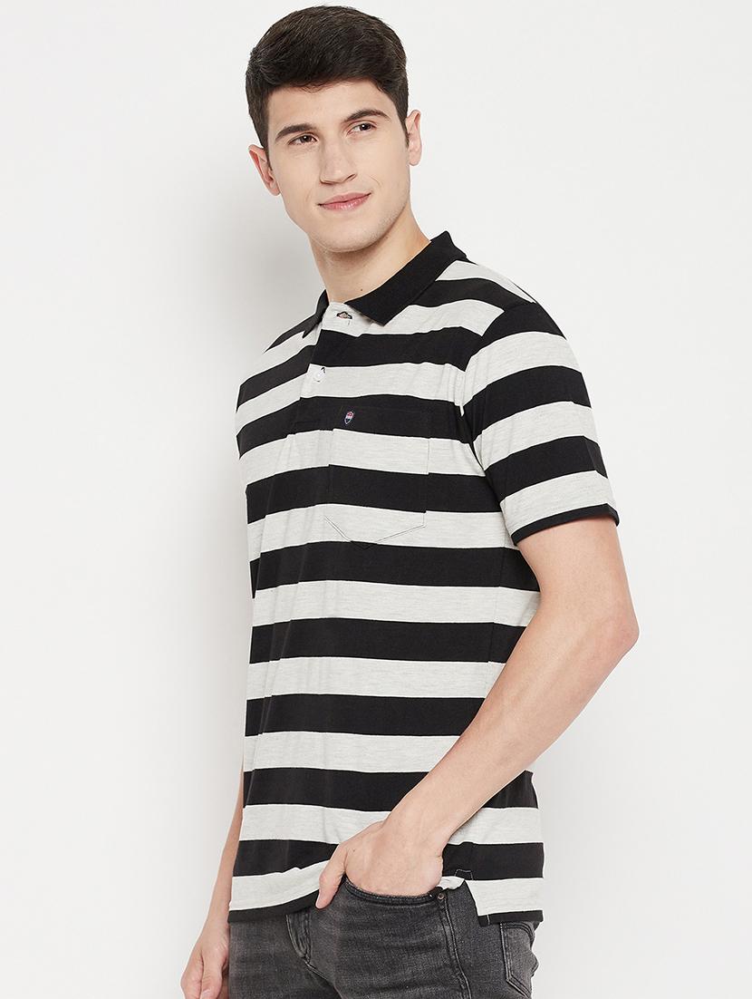 black striped polo t-shirt - 18330436 - Standard Image - 1