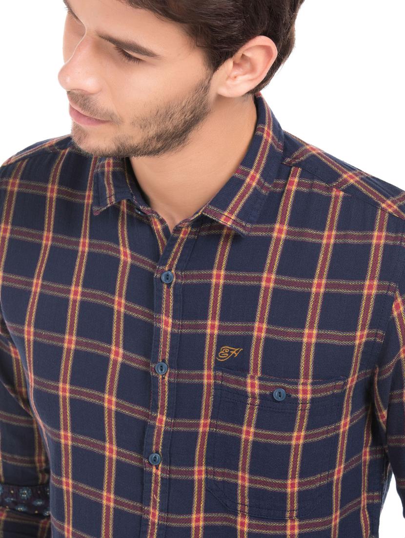 navy blue checkered casual shirt - 18331934 - Standard Image - 4